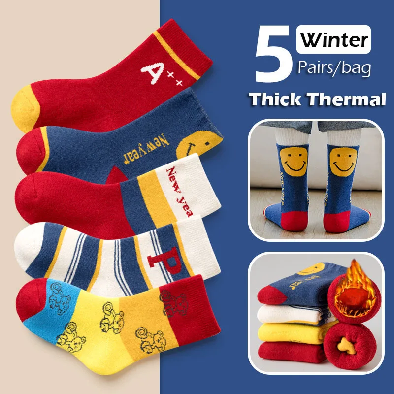 

Warm Winter Socks Children Thermal Socks Kids Thicken Cotton Sock New Year Color Boys Girls Socks Baby Toddlers Warm Medium Sock