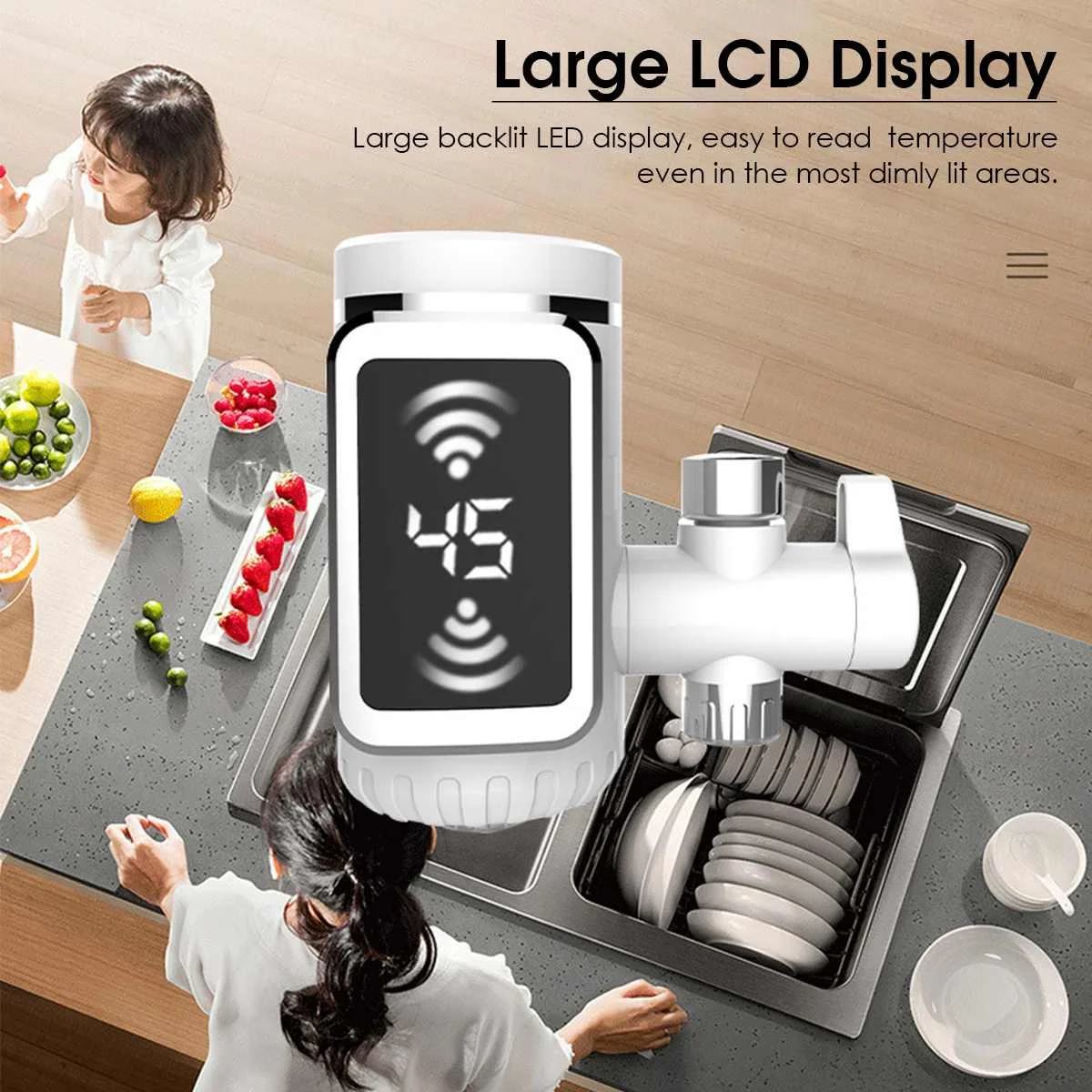 Electric Kitchen Faucet Water Heater Cold Heating Faucet Tankless Digital Instantaneous Water Heater Water Tap with Adapter RU