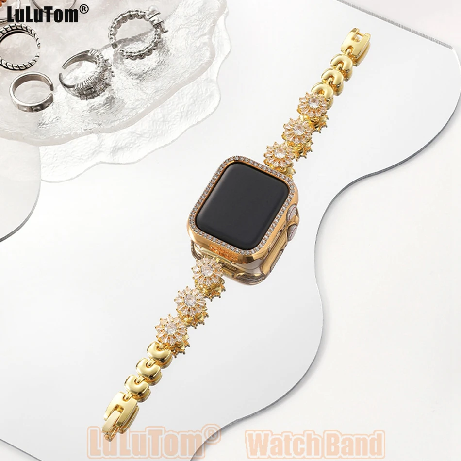 Rotate Zircon Strap For Apple Watch 9 8 7 6 5 4 Ultra 2 Premium Jewelry Bracelet Iwatch Series Band 49mm 38/40mm 41mm 42/44/45mm