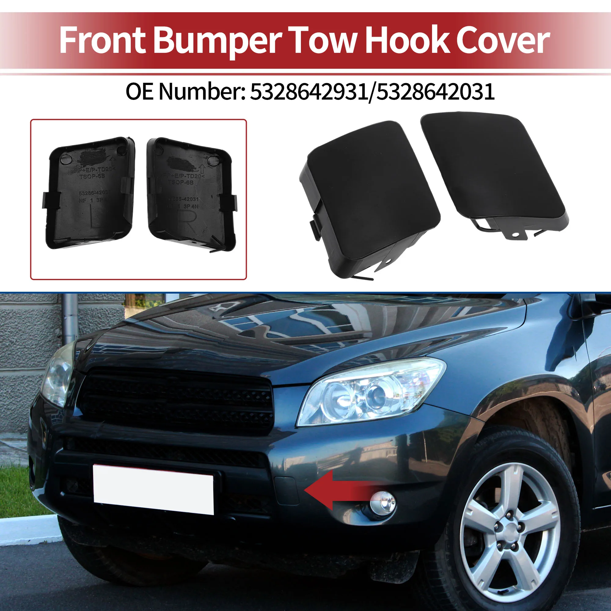 UXCELL Front Car Tow Hook Cover Cap for Toyota RAV4 2006-2008 No.5328642931 Black 1Pair