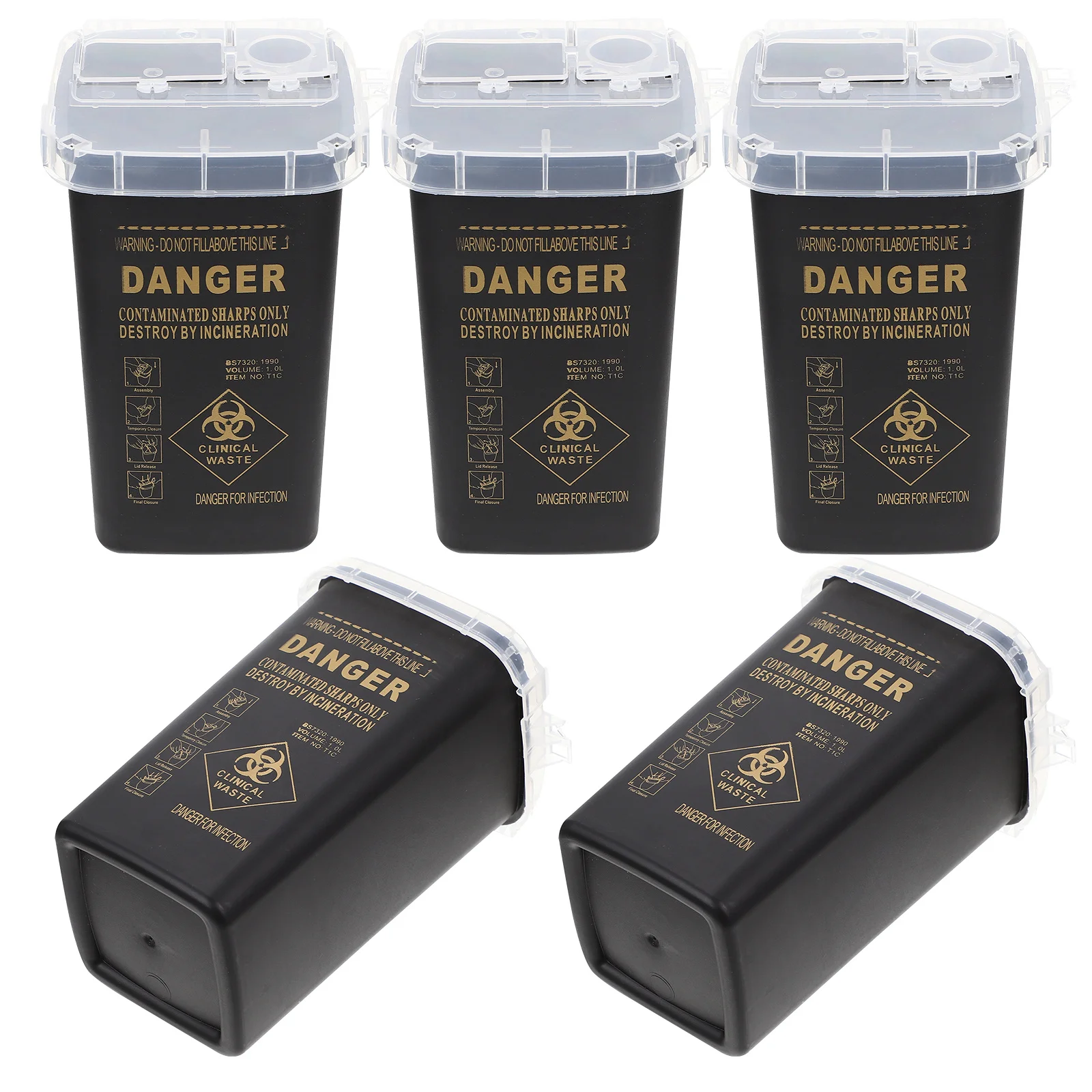 

5Pcs Sharps Disposal Container Bright Visible Tattoo Waste Sharps Bin Heavy-Duty Needle Storage Bucket for Safe Medical Waste