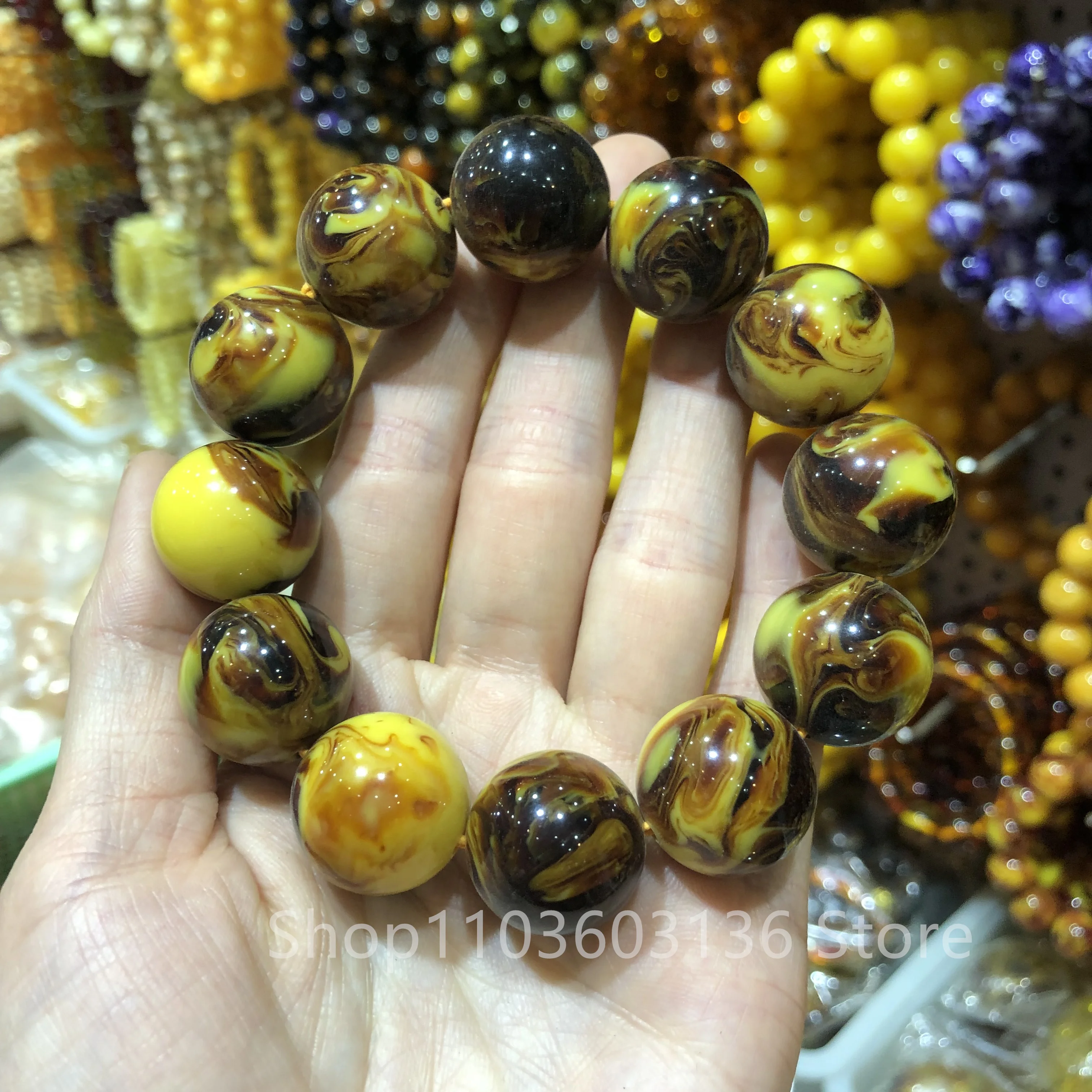 Amber Yellow Beeswax Old Honey Wax Amber Bracelet Round Patterned bracelets Row for Men Hand Bangle Suitable 15-20 -25cm