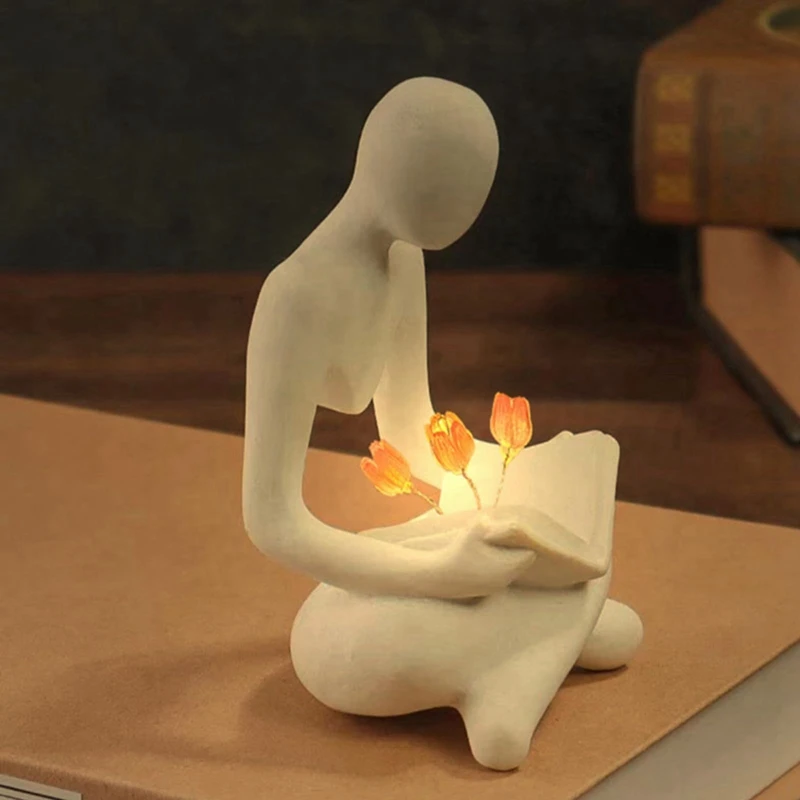 ●Abstract Figure Tulip Night Light Sculpture Resin Statue Bookshelf Living Room Desk Coffee Table Bedside-A57M