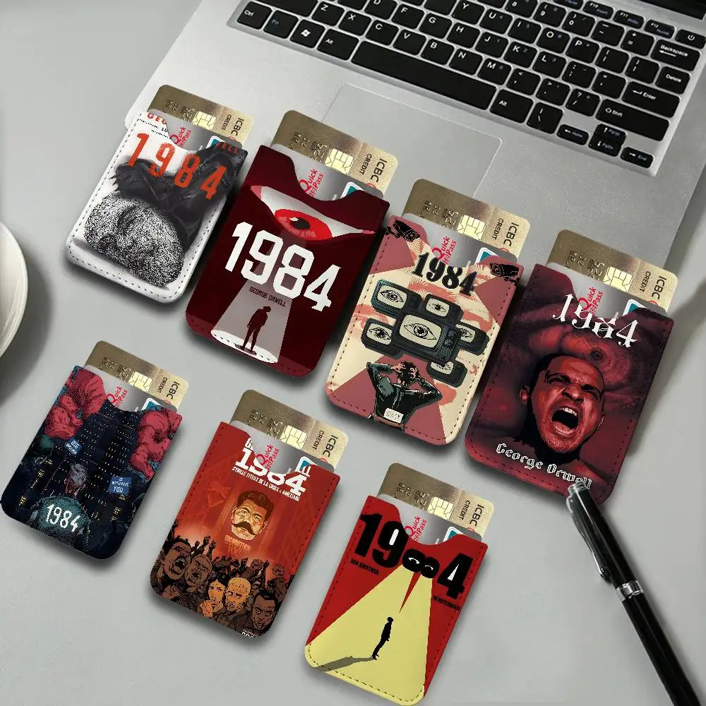 1984-George-Orwell Dystopian-Dark PU Leather Card Holder Sleeve for Credit Cards,Secure/Slim Design, Travel Storage Essentials