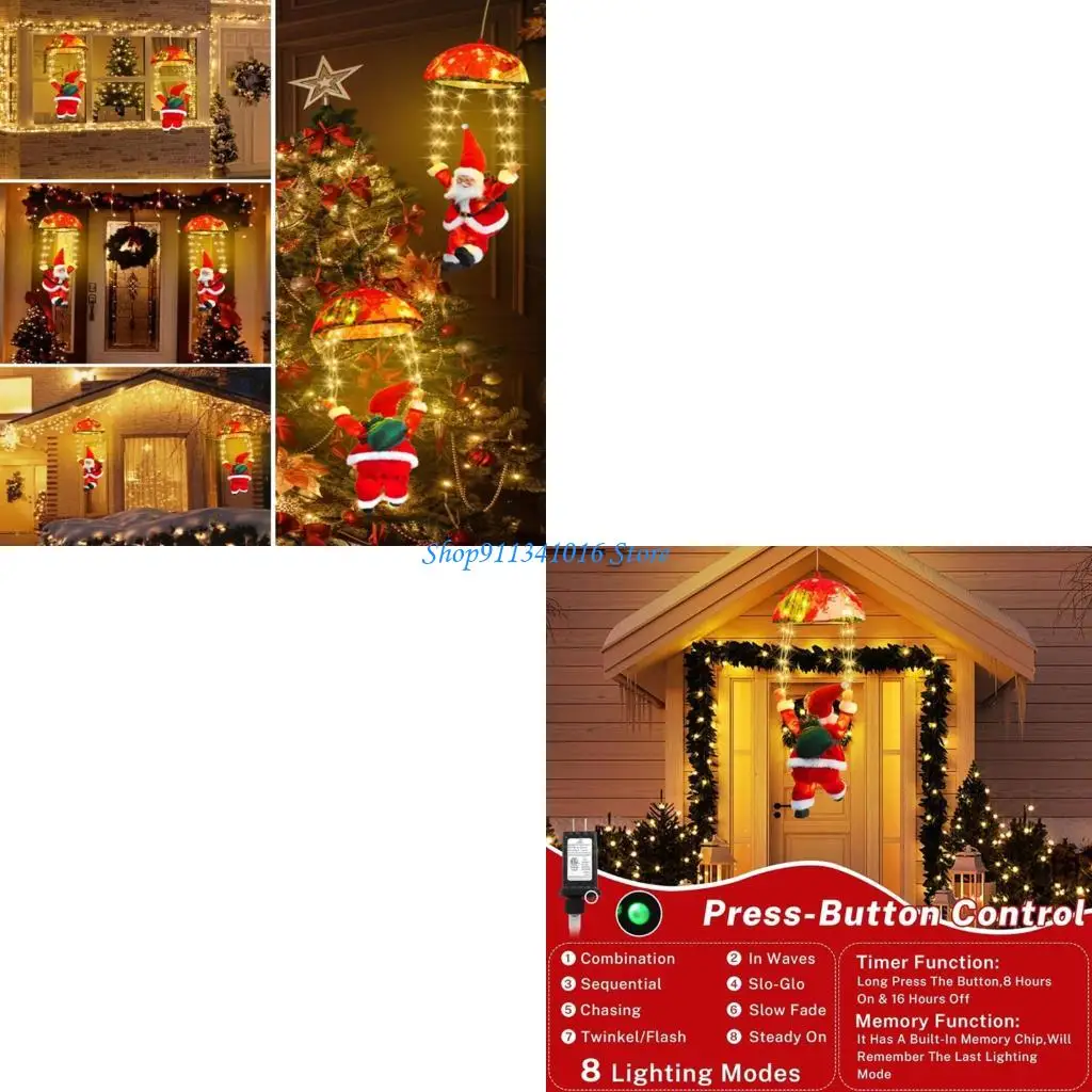  Christmas Lighted Santa Parachute Decoration Featuring Energy Saving LEDs and Any Weather Resistant Designs