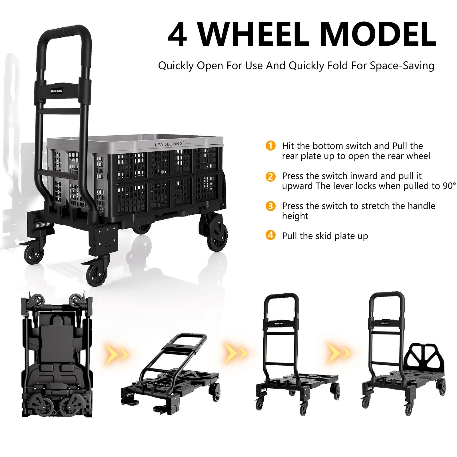 LEADLOONG Portable Foldable Tool Cart with Collapsible Basket