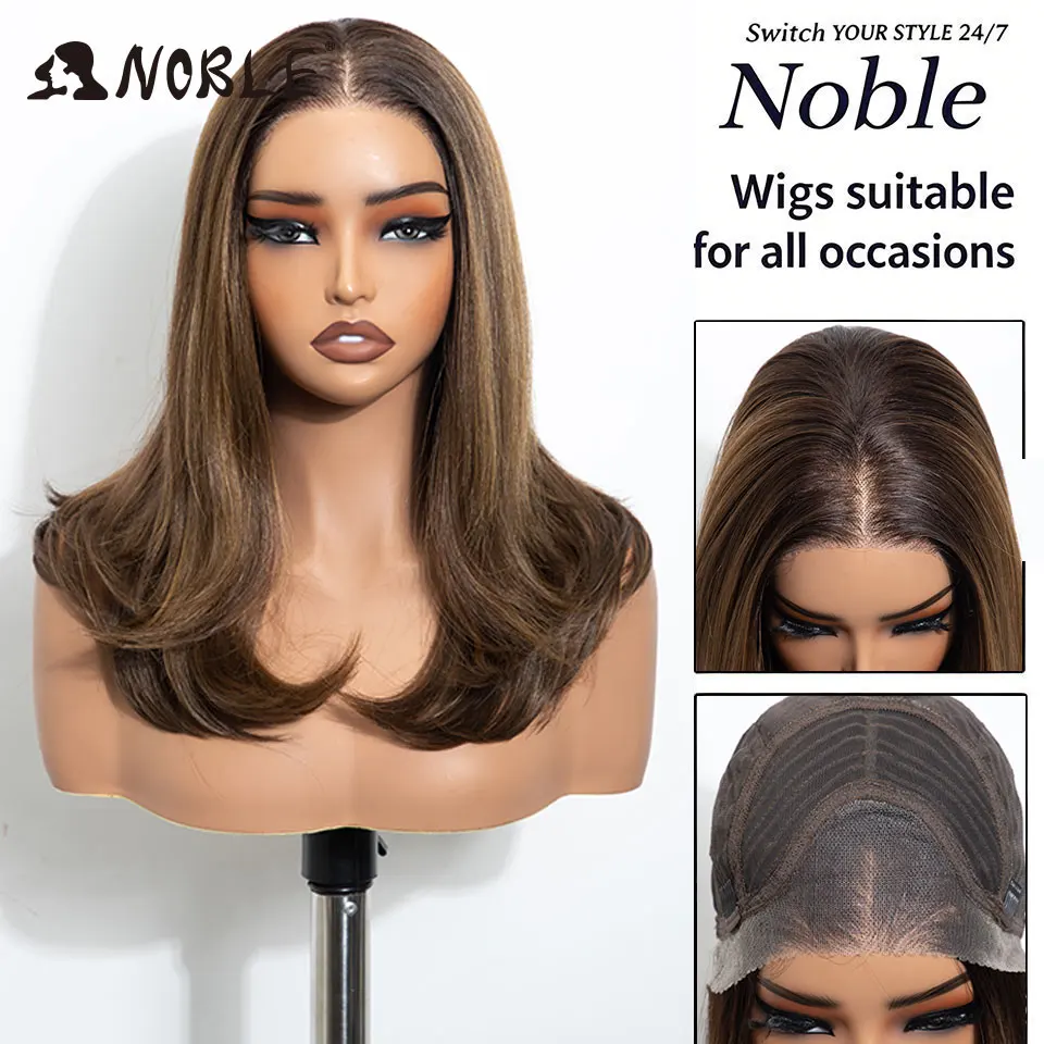 Noble 16-Inch Bob Synthetic Wig Lace Front 13x3 Pre-Plucked Free Part Ombre Brown Blonde Cosplay Heat Resistant Wig for Women