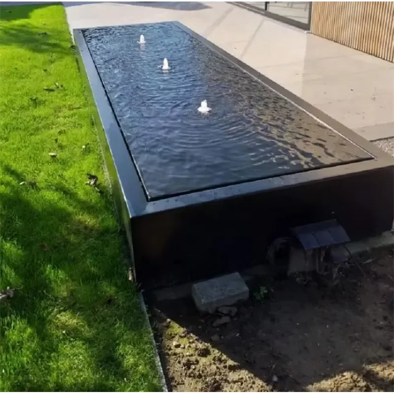 Landscape Rectangular Water Fountain Outdoor Metal Black Water Table Feature