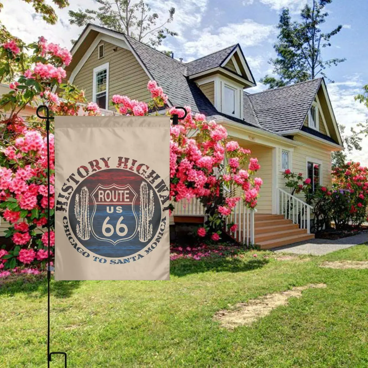 Custom Route 66 The Great America Road Vintage Trip Perfect Gifts Garden Flag 12x18 Inch Double Sided Print Flag Banner House