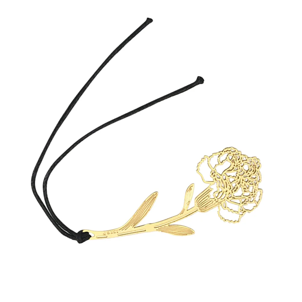 

6pcs Metal Bookmark Hollow Carnation Flower Shaped Pendant Bookmark with String for Book Paper Office School Supplies (Golden)