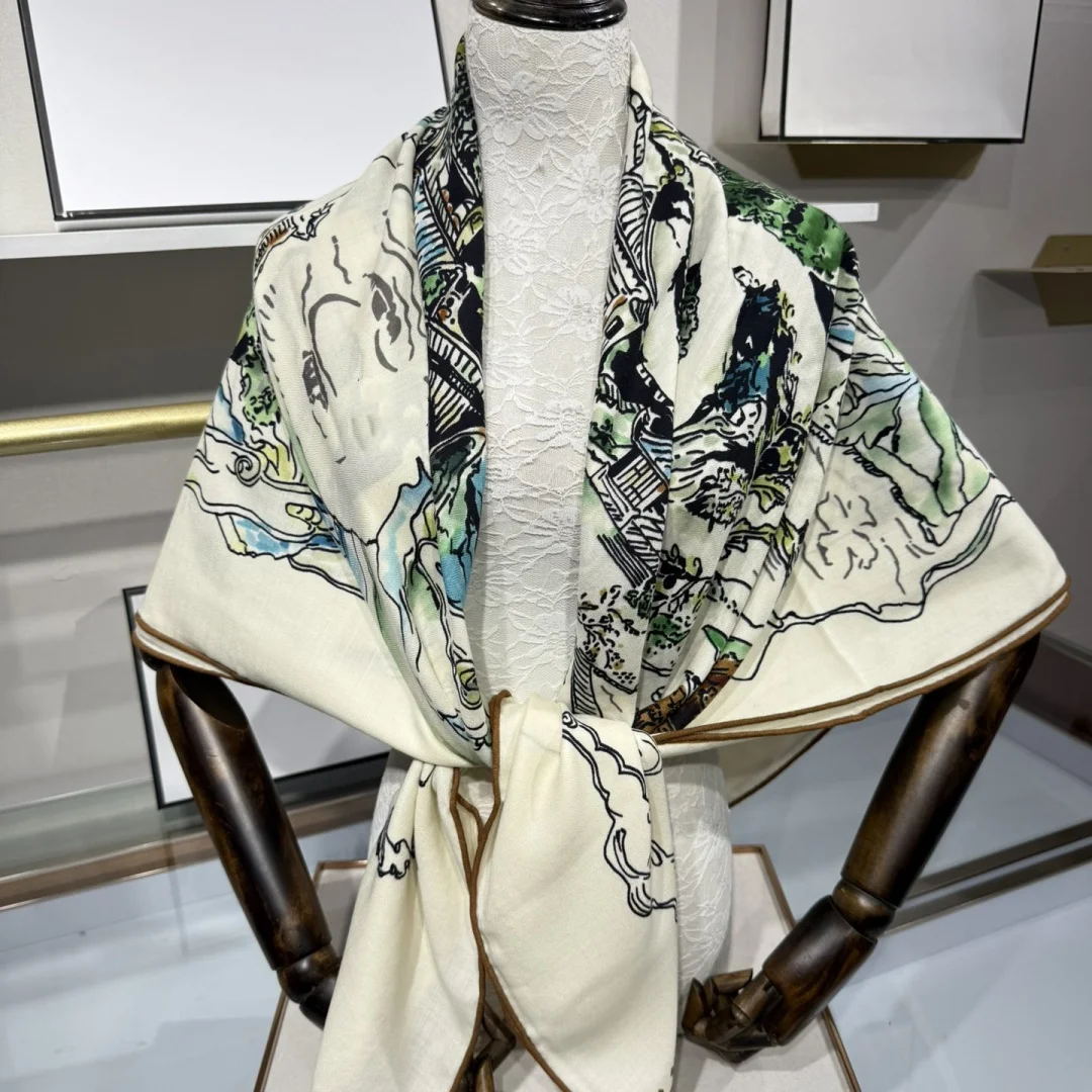 2025年秋冬新作 高級シルクカシミヤ スクエアスカーフ 140cm ハイエンド 多用途 おしゃれ レディース ショール スカーフ クラバット ホリデーギフト