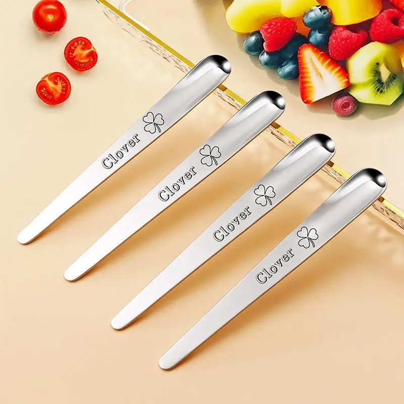 1PC Durable 304 Stainless Steel Fruit Forks Cute Long Handle Dinner Forks 2-In-1 Dual-Purpose Forks Spoon Kitchen Tableware