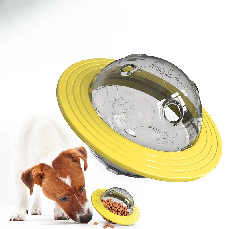 

Pet Outdoor Flying Saucer Frisbee Food Dropping Ball Dog Cat Missing Foods Bowl