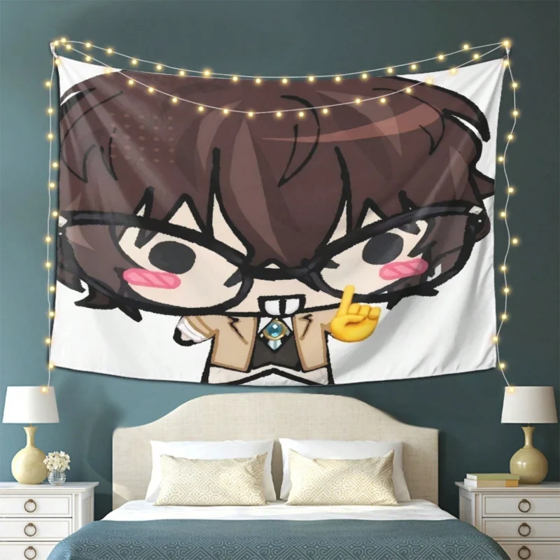 VIKAMA Cute Chibi Boy with Glasses Tapestry Kawaii Anime Heart Gesture Wall Hanging for Girls Room, Bedroom & Dorm Decor