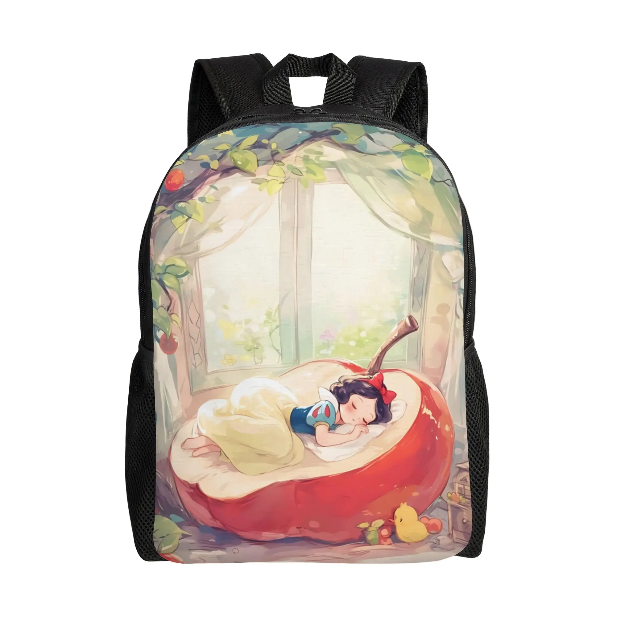 

Рюкзак для школы с изображением Диснея, 1 шт., повседневный рюкзак с изображением Белоснежки, спящей в яблочной кровати, прочный школьный рюкзак на плечо
