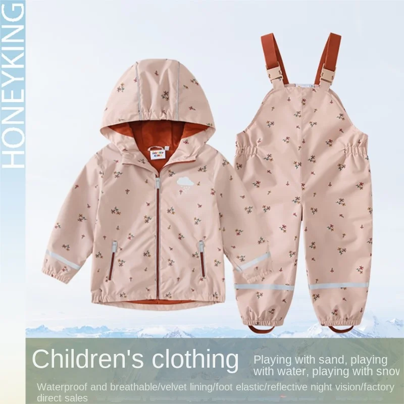 K-Star Kids Spring Autumn Outdoor Jacket Waterproof Raincoat Rain Pants Baby Coat Set