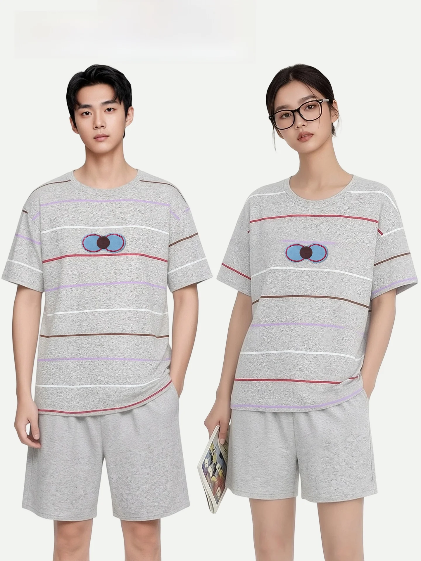 PinkBread  Stripes Couple Pajamas Pure Cotton Short Sleeve Women's Cartoon Summer Outdoor Wearable Home Clothes
