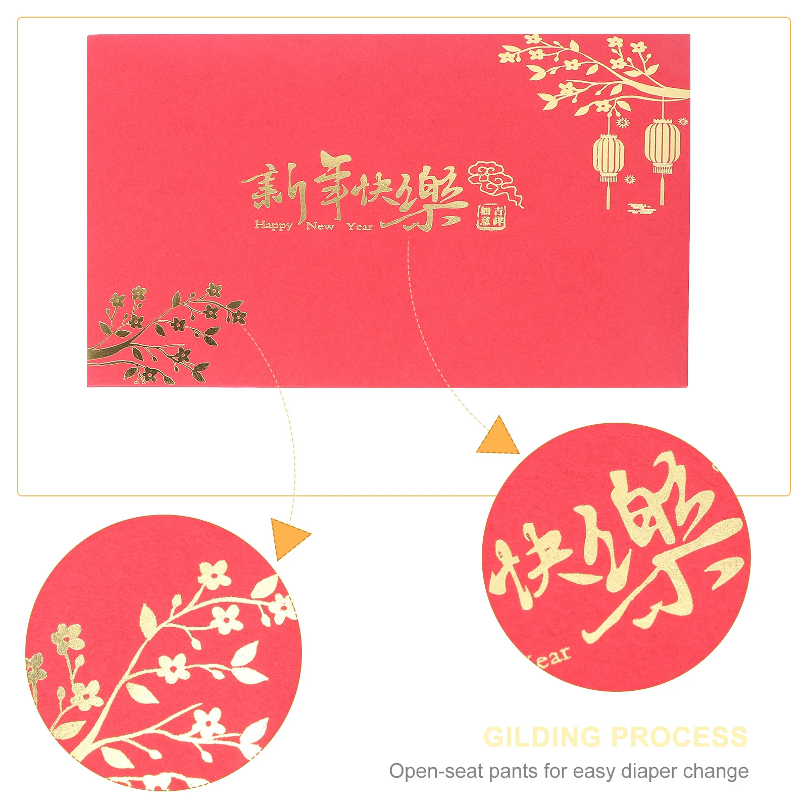 4Pcs Chinese Blessing Cards Red Traditional Greeting Cards Set with Warm Text Beautiful Patterns for New Year Party Gift