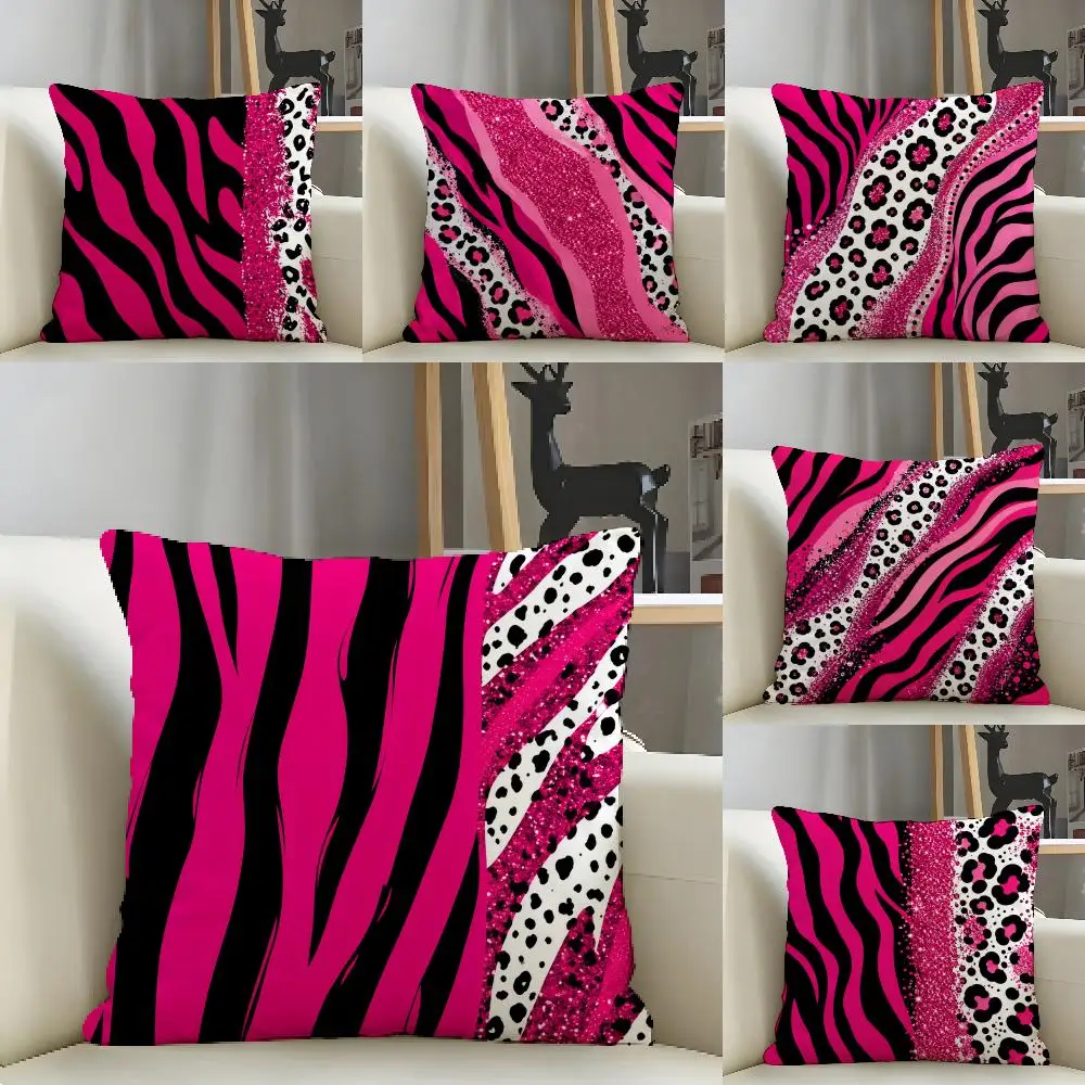 Pink and Black Zebra Stripe Cushion Cover Natural Linen Pillow Case Organic Fabric Double Sided Print Sofa Home Decor Gift