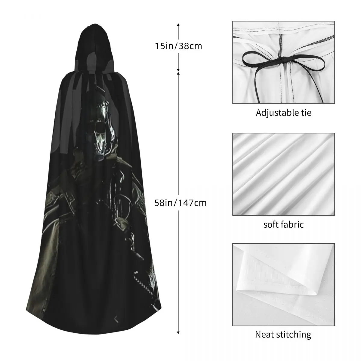 Simon Ghost Riley Langer Kapuzenumhang Hexen-Mittelalterkostüm Cosplay-Umhang Halloween-Mantel Erwachsene Unisex