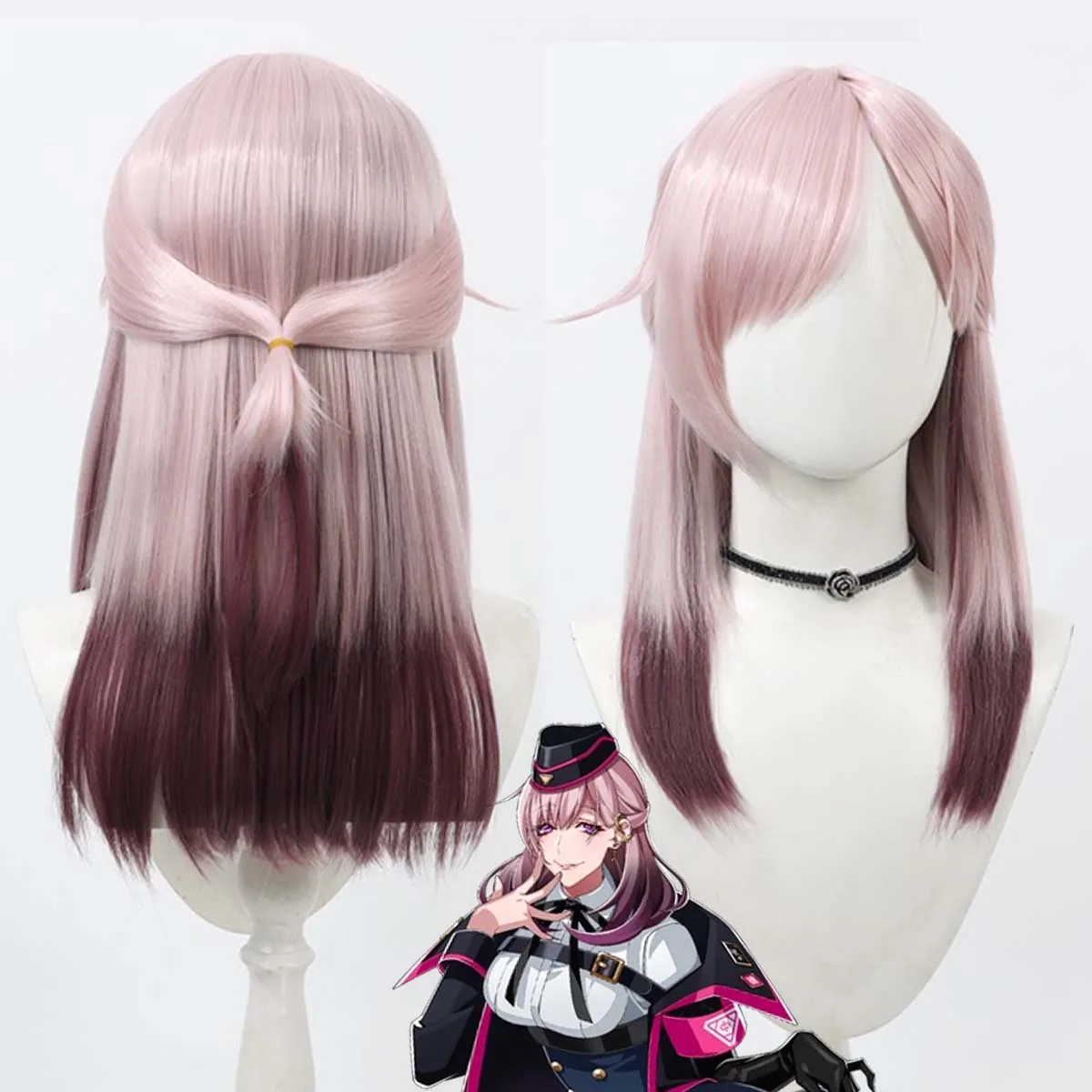 Women Anime Division Rap Battle Honobono Keitoin Cosplay Long Pink Mixed Heat Resistant Hair Wig
