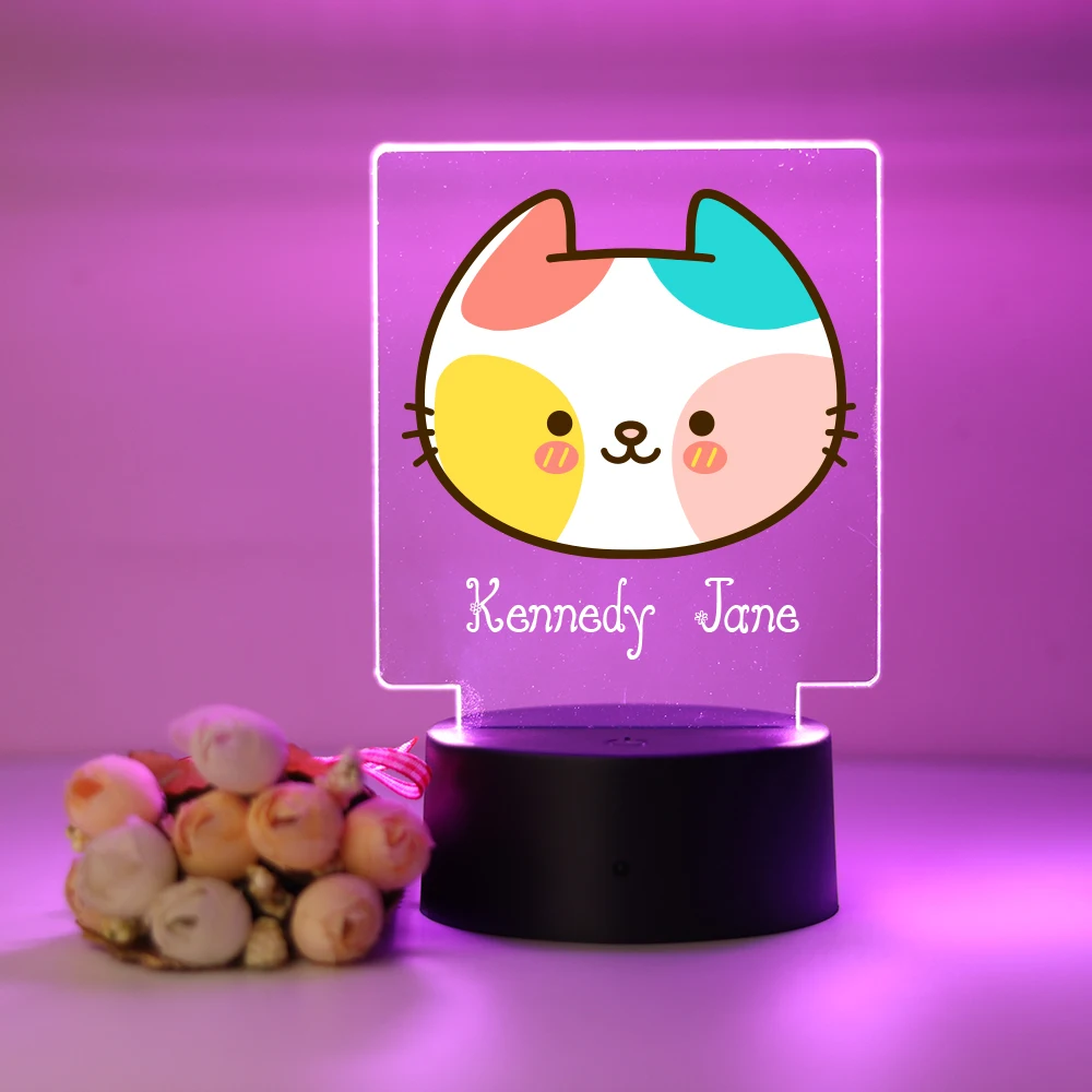 2026 New Customized Photo Couple Night Light LED Acrylic Colorful Kitten Pattern Bedroom Decorative Light 7-Color RGB Romantic B