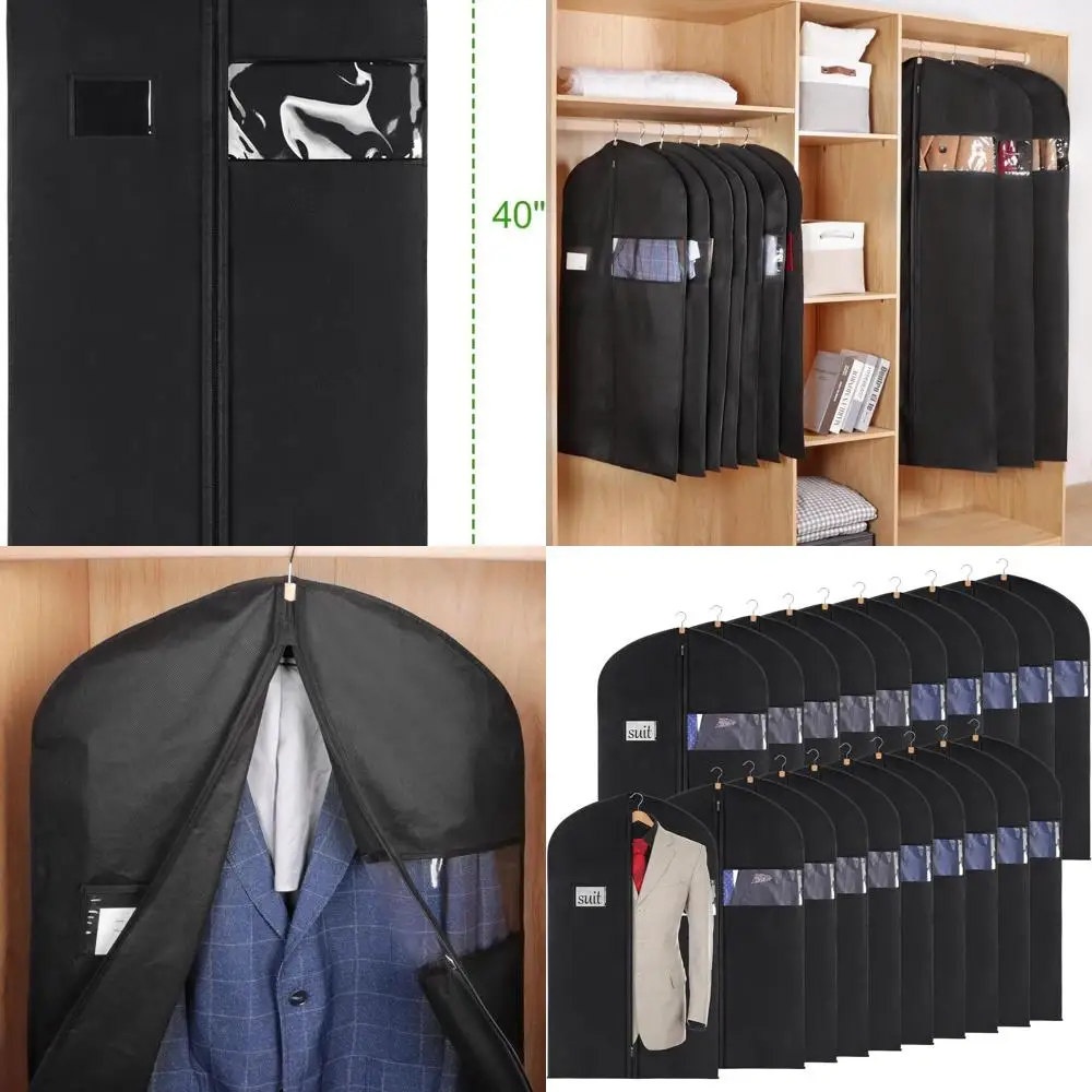 

Men's 40-Pack Suit Cover Bags for Hanging Clothes, Travel or Closet Storage, Clear Window & Label Pocket, Black
