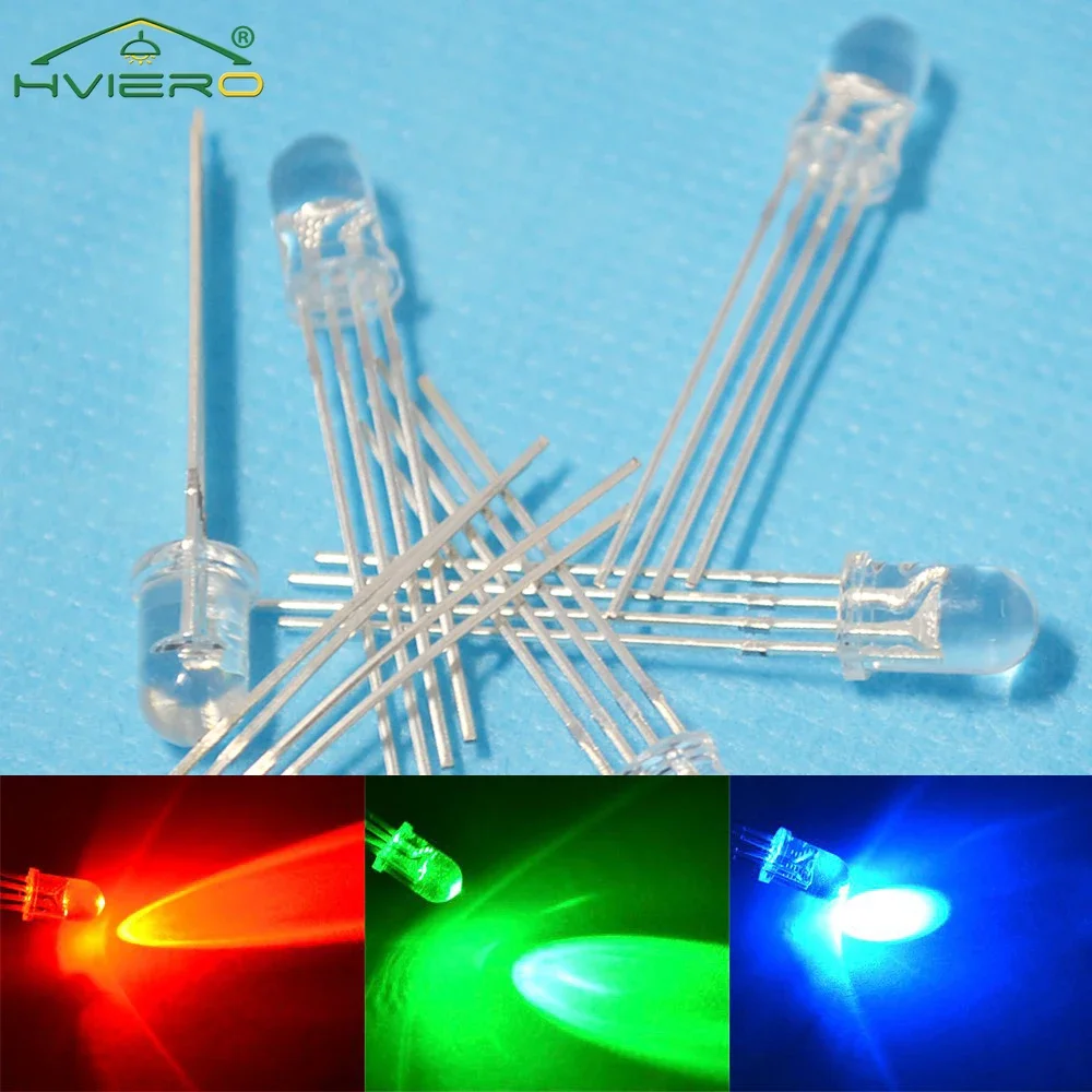 1000pcs Ultra-Bright 5mm Lamp Tri-Color Super Bright 4 Pin F5 RGB Emitting Diode Common Anode LED DIY Billboard Atmosphere Bulb