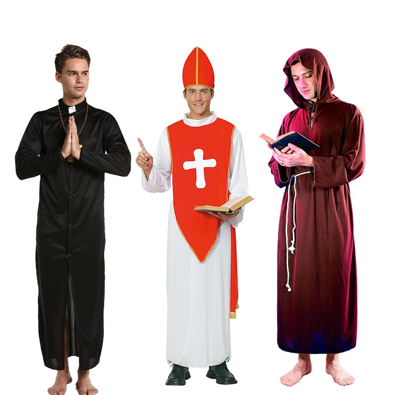 

Easter Purim Halloween Costume for Men Father Priest Bishop Costumes Christian Pastor Clergyman Cosplay