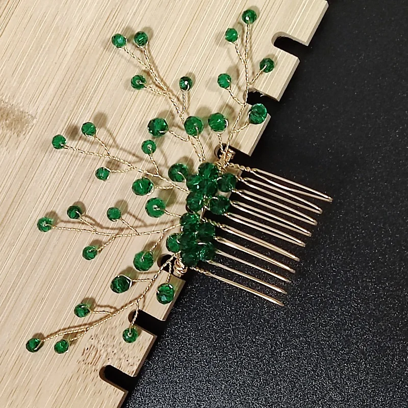 

Зеленая расческа-заколка с кристаллами, свадебное украшение для волос, жемчужные заколки для девочек, свадебный головной убор, ювелирное украшение, подарок