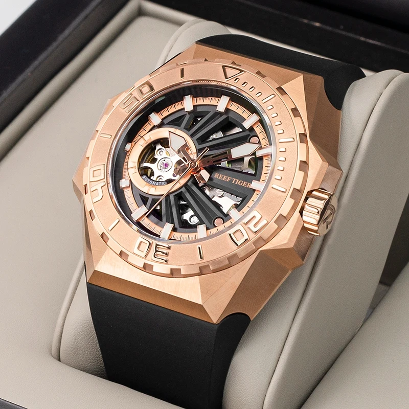 ساعات ميكانيكية أوتوماتيكية بالكامل للرجال من ماركة ريف تايجر، ساعات رجال الأعمال، ساعات رياضية عصرية للرجال، عيد الحب