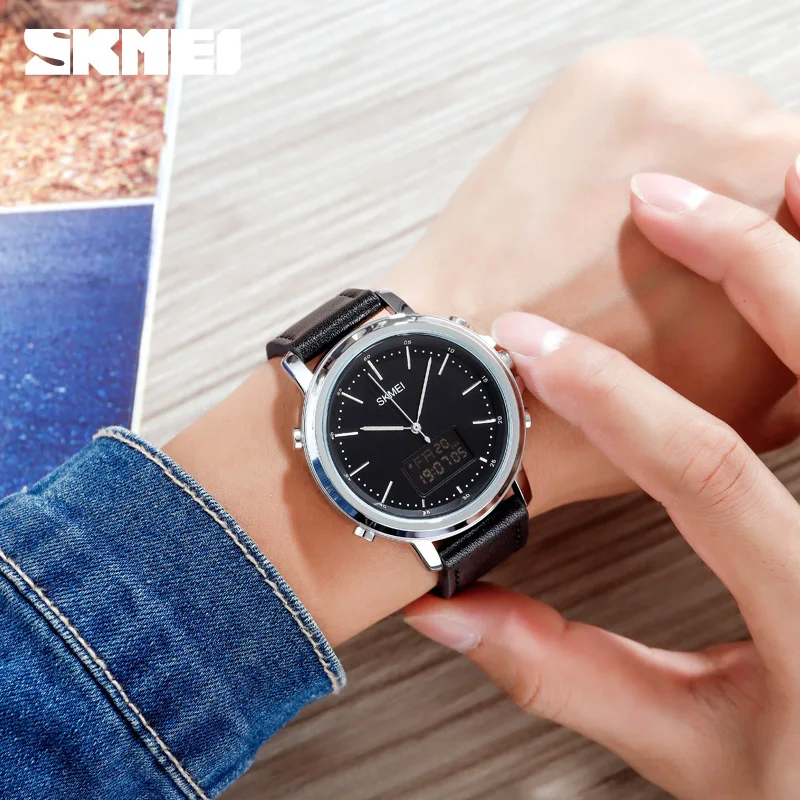 SKMEI ساعات كوارتز فاخرة للرجال الرياضة مقاوم للماء جلد رجالي ساعات المعصم الرقمية الإلكترونية ساعة ليد Reloj Masculino1652