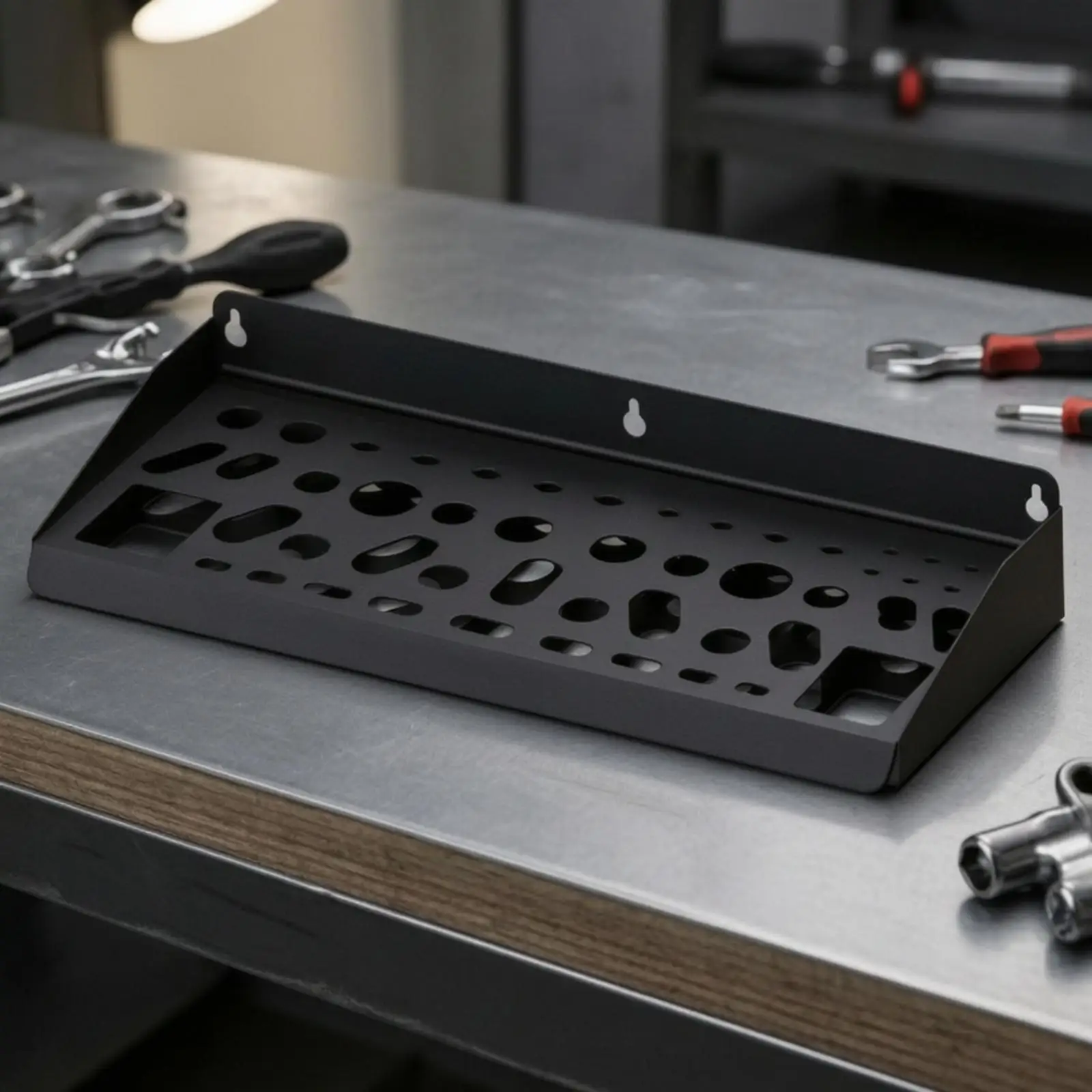 Storage Rack Sturdy Wall-Mounted Tool Organizer with Tray Shelf Industrial Grade