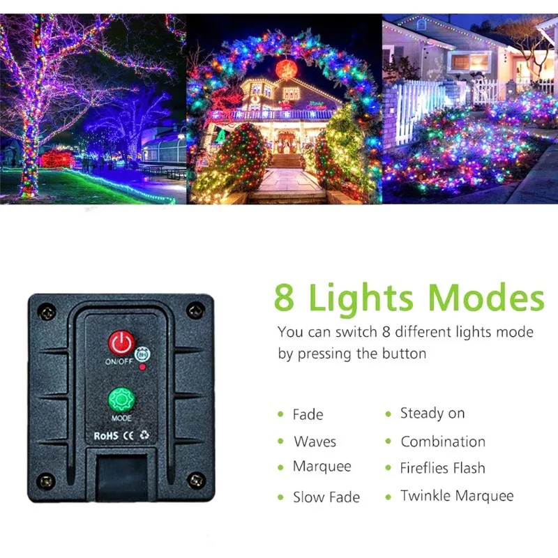 Solar String Lights Outdoor Waterproof Fairy Lights String 8 Mode for Home Gardens Wedding Party Outdoor Tree Decorations