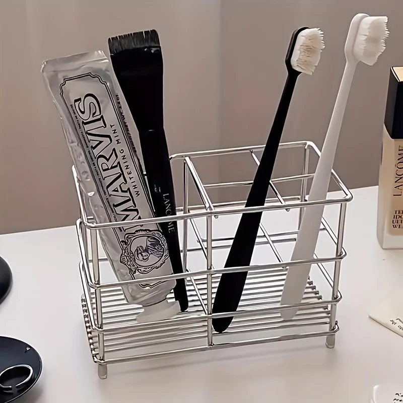 

Держатель зубной щетки из нержавеющей стали с 5 слотами — компактная отдельно стоящая конструкция, установка не требуется, идеально подходит для ванных комнат