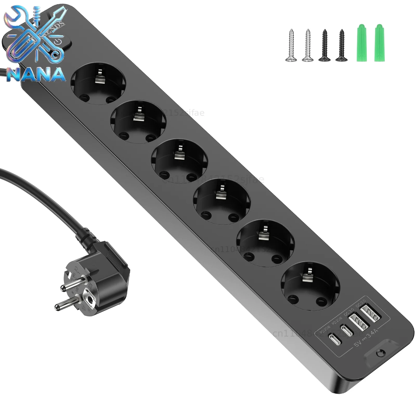 EU Desktop Recessed Outlet with USB, 6 Power socket with 2m Extension Cable, multiple plugs socket adapter for furniture home