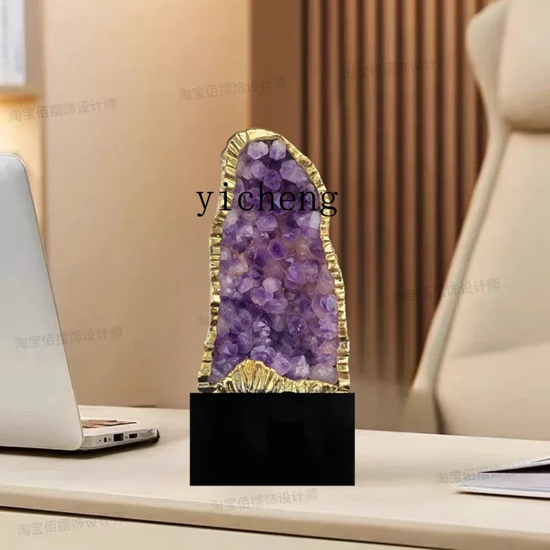 Lucky Amethyst Ornament Backing Mountain Stone Wine Cabinet Ziqi Donglai Amethyst Cluster Crystal Cave-X12