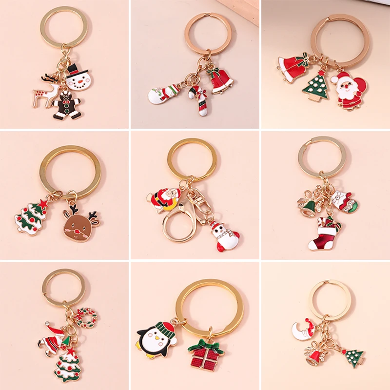 

Cute Cartoon Christmas Keychain Enamel Santa Claus Bell Snowman Pendant Keyrings Gift for Christmas Women Girls Bag Accessories