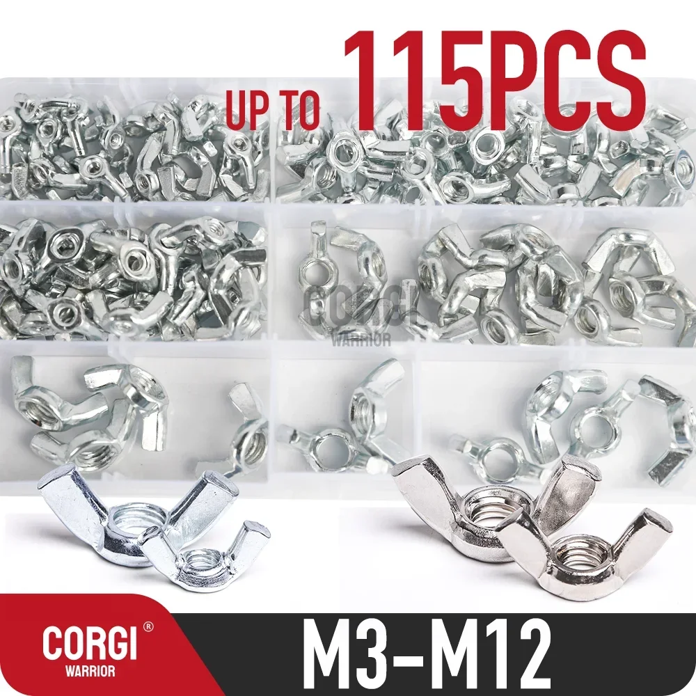 26-115 אגוז כנף מגוון set m3 m4 m5 m6 m8 m10 m12 פרפר כנף אגוזים ערכת נירוסטה יד טוויסט להדק wingnuts