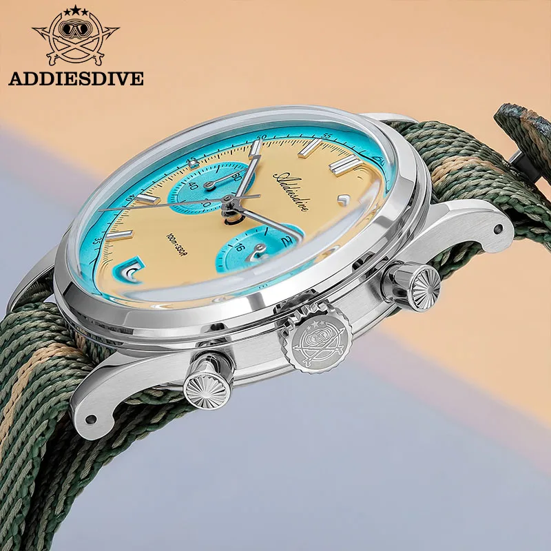ADDIESDIVE 38mm Men Watch Bubble Mirror Glass Panda Quartz Wristwatches Chronograph Luminous Waterproof 10Bar Luxury NEW Watches