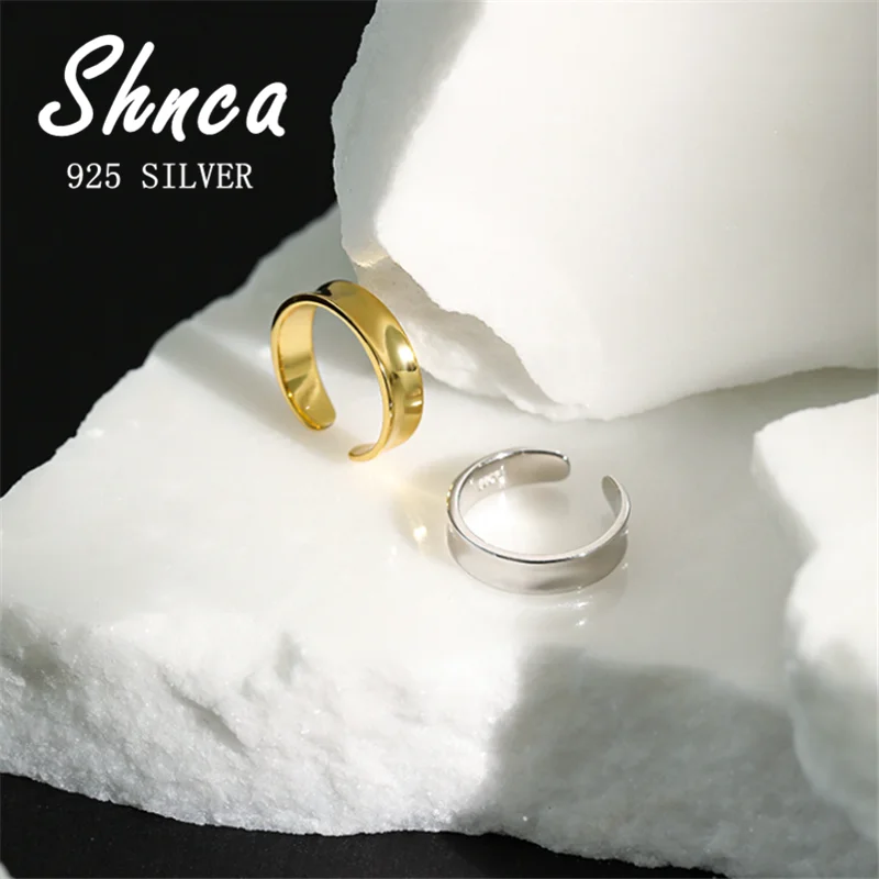 

New Arrival Genuine 925 Sterling Silver Smooth Concave Style Geometric Open Rings For Women Girl Bague XR028