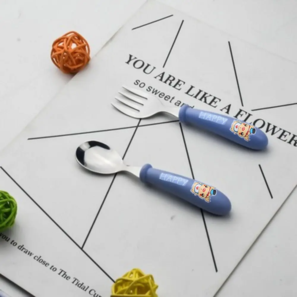 

Cartoon Fork Spoon Children Utensil Infant Food Feeding Gadgets Tableware Set Toddler Dinnerware