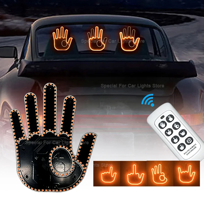 Funny Car Finger Light with Remote, Road Rage Signs Middle Finger Gesture Light,Auto Amber Middle Finger Warning Brake Light