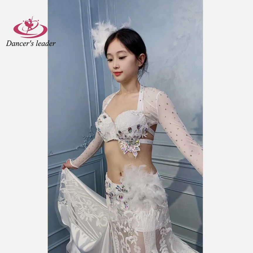 Belly Dance Performance Costume Practice Costume Women\'s Pure White Oriental Dance Costume Long Dress Costume