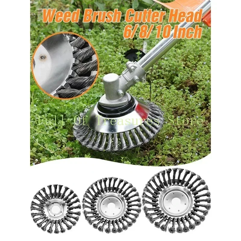 Upgrade 6/8/10 Inch Weed Brush Cutter Head Lawn Mower Universal Grass Trimmer Head Steel Wire Wheel Brush Garden