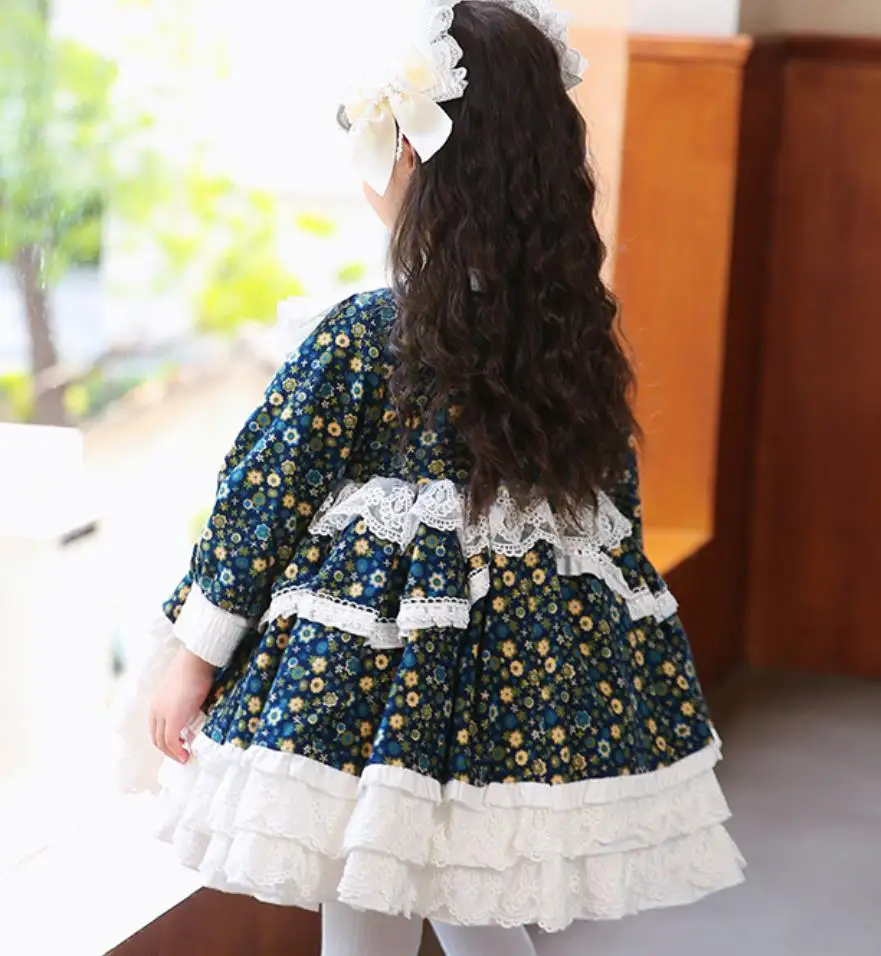 Autumn and Winter New Spain Vintage Prom Dress Halloween Lolita Girl Print Dress For Birthday Party A2059