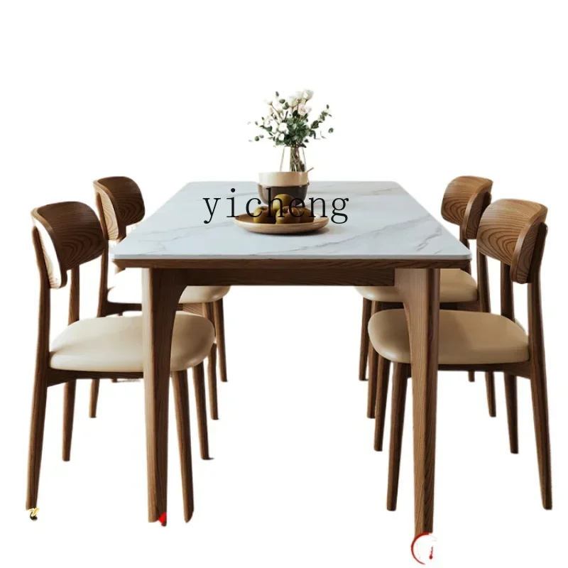CZ-17 Stone Plate Dining Table Solid Wood Dining Tables and Chairs Set Simple Home  Small Apartment White Wax Dining Table