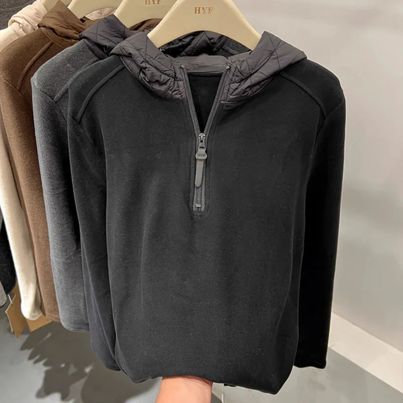 2025 Women's Velvet Brushed Double-sided Velvet Hooded Half Zipper Long Sleeved Base Shirt Women's Autumn and Winter New Top Tre