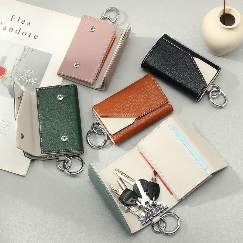 Fashion Creative Leather Key Wallet, Colorful Keychain Card Holder Car Key Pouch, Stylish Key Organizer Case for Men Women