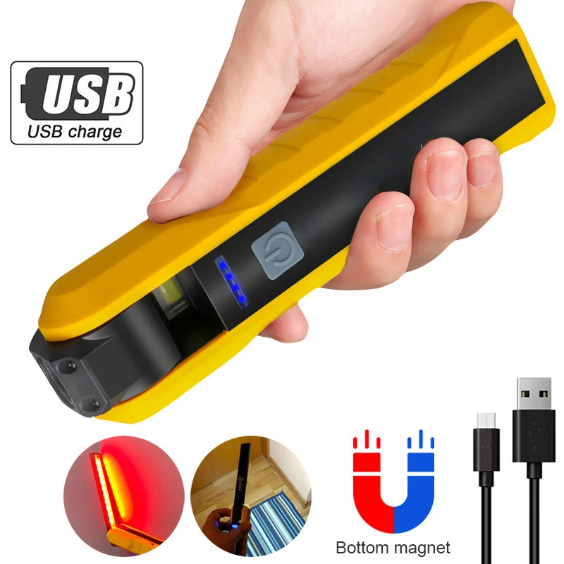 Portable LED COB Work Light Type-C Rechargeable Flashlight Magnetic Inspection Hand Lamp Worklight Outdoor with Hook